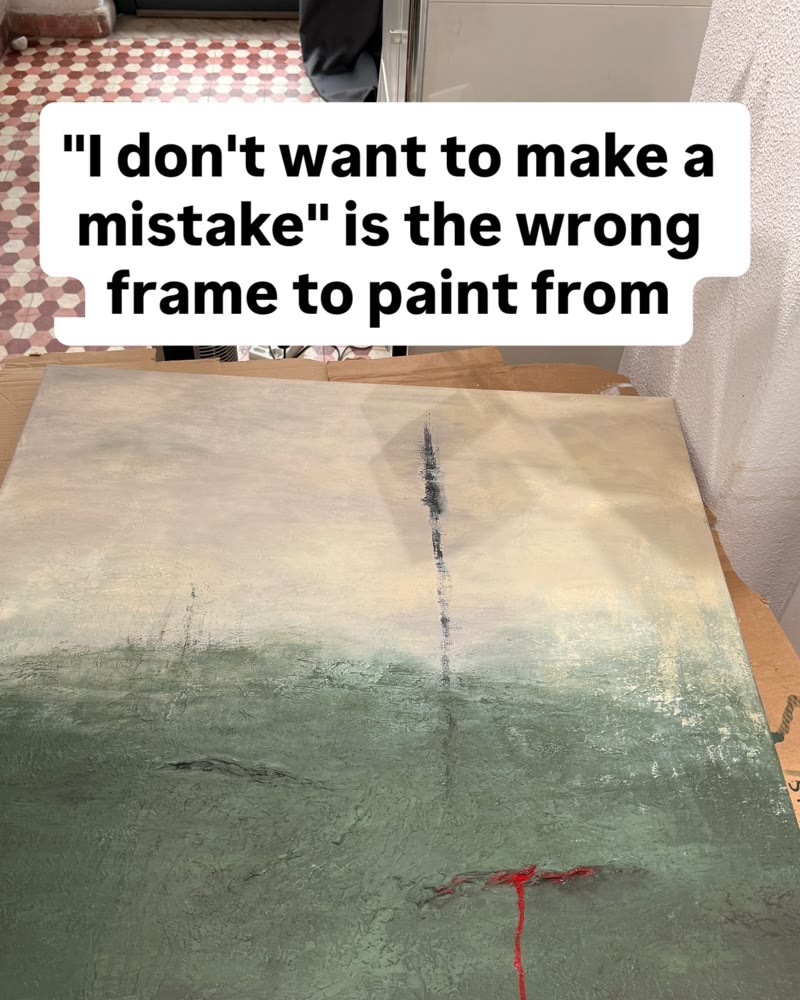 Instagram: a new painting in green and cream, made over many dead ends